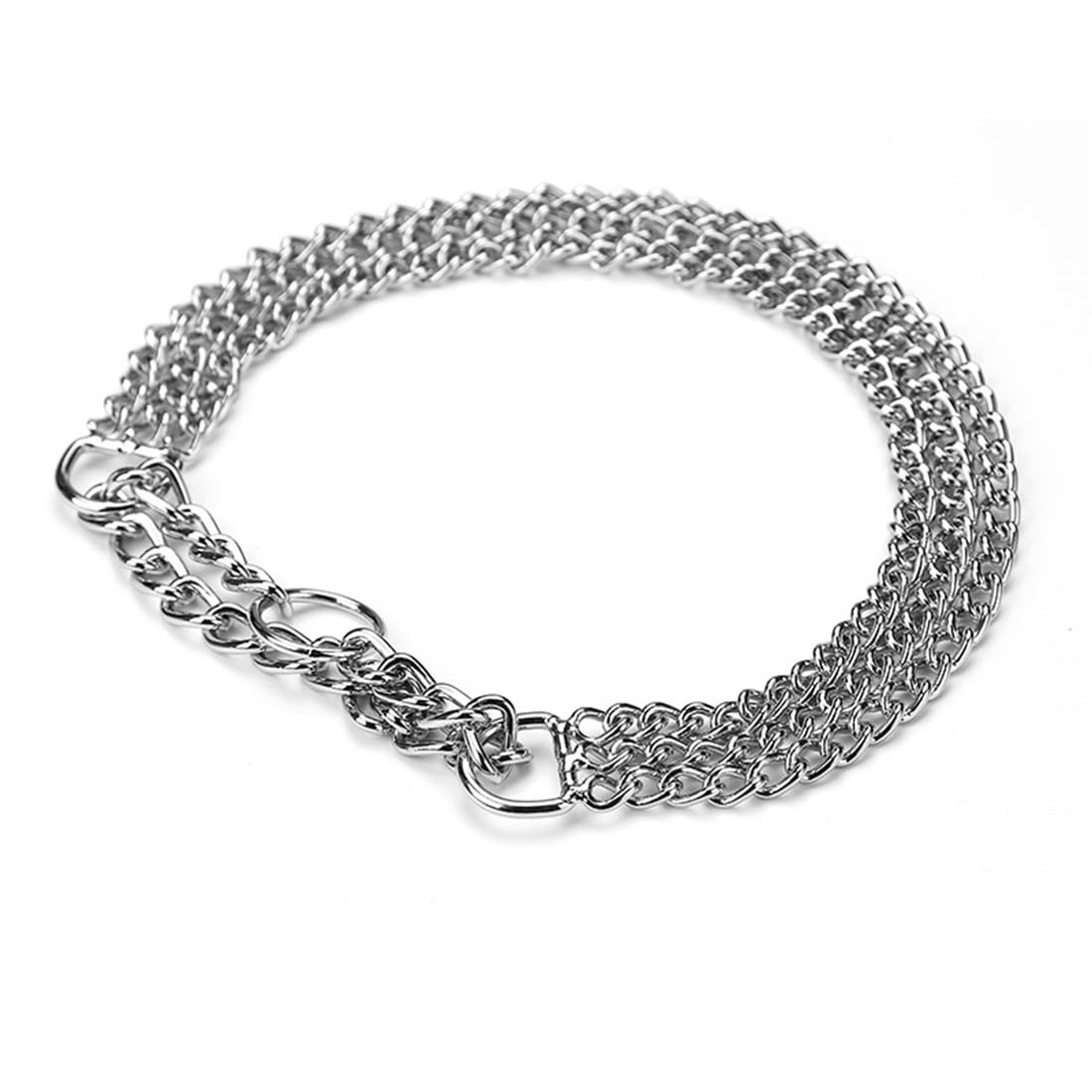 Silver Dog Choker Collar,3 Rows Stainless Steel Dog Chain Chew Proof Cuban Link Collar Metal Martingale Collar Heavy Duty Traini