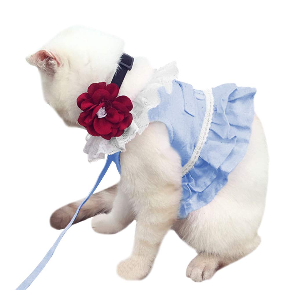 Creation Core Breathable Cat Lace Dress Harness With Matching Lead Leash Set(Blue,S)
