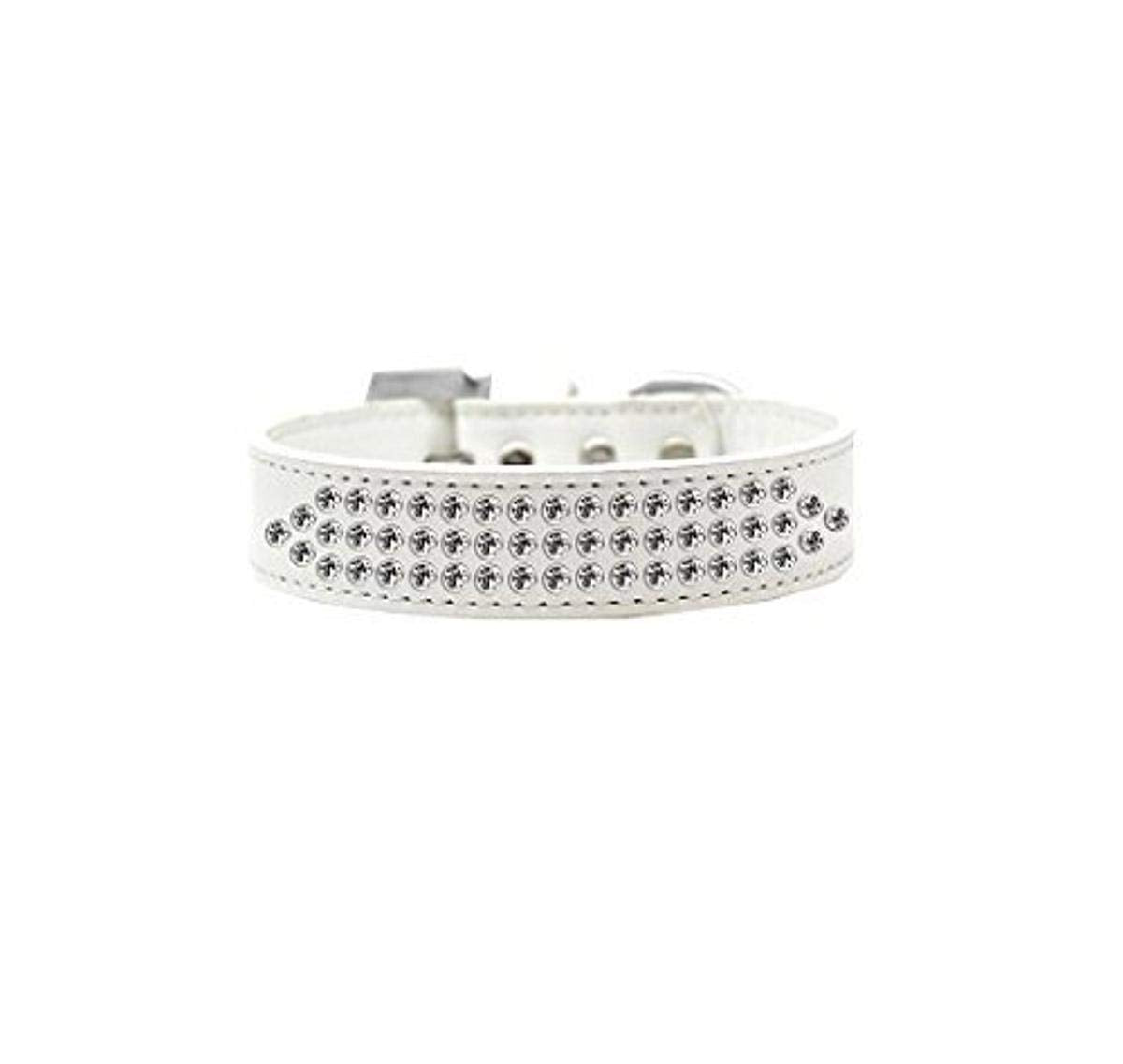 Mirage Pet Products Three Row Clear Crystal Dog Collar, Size 12, White
