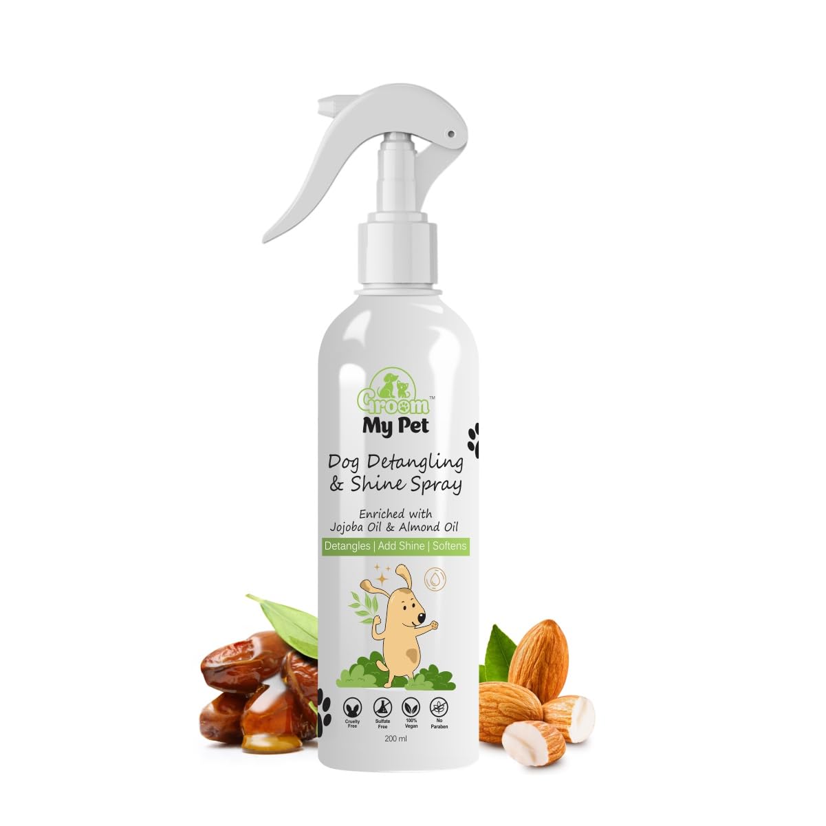 Groom My Pet Dog Detangling & Shine Spray-200Ml | For DogS & Puppies | Remove Knots & Tangles | Silky & Shiny Coat | Perfect Fo