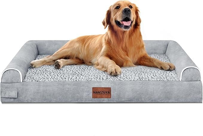 NANUYA Large Orthopedic Dog Bed, Light Grey Memory Foam, XL Size 40"x32"x6.5", Washable Removable Cover, Model NNYYUS2402G4032