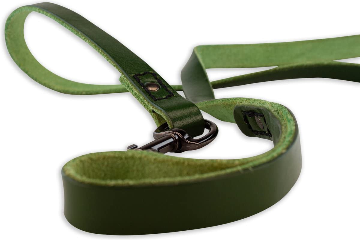 Brute Strength - Leather Dog Leash - 47Ft - Green - Soft And Strong Full Grain Leather Leash For Large And Medium Dogs - Dog Tra