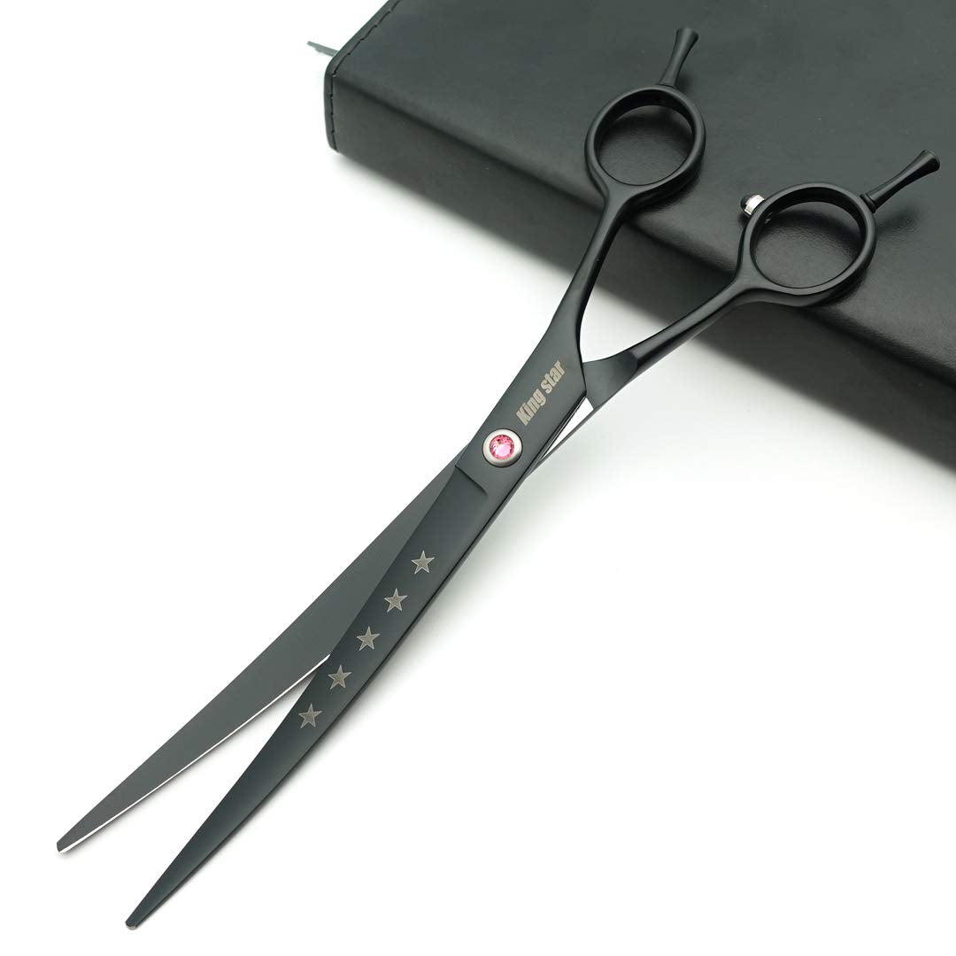 Kingstar Professional Pet Grooming Scissors Set, 8in Stainless Steel, Matt Black, Includes Straight, Thinning, Curved, Model A559