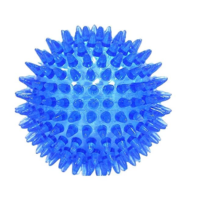 Woofy NonToxic Soft Natural Rubber Squeaky 3.5 Inch Spike Ball Chew Toys Aggressive Chewers Dental Teething Cleaning Toy  Blue