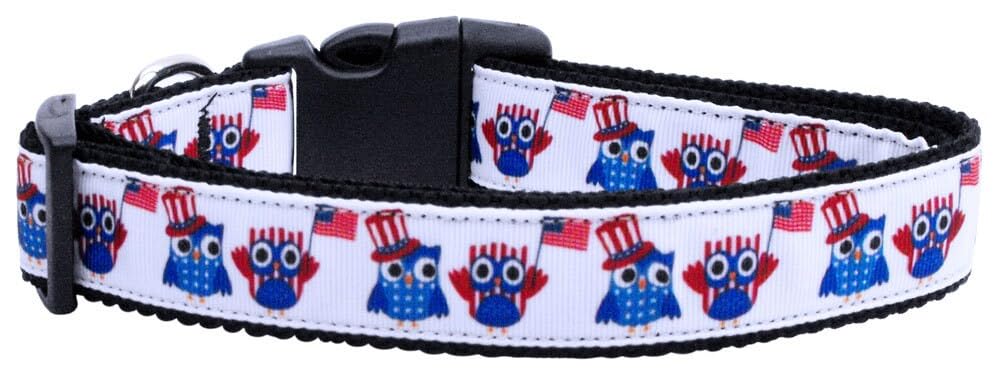 Pet Dog & Cat Nylon Collar or Leash, "American Owls" LG Collar