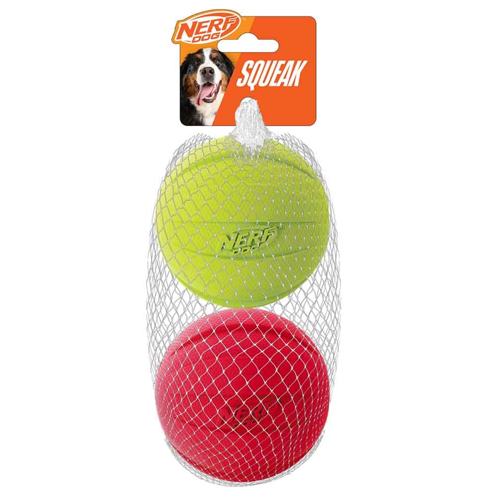 Nerf Dog Classic Squeak Ball Outdoor Dog Toys, 3.8 Inch Dog Ball Fetch Toy, Squeaking Toy for Medium and Large Breeds, Green/Red