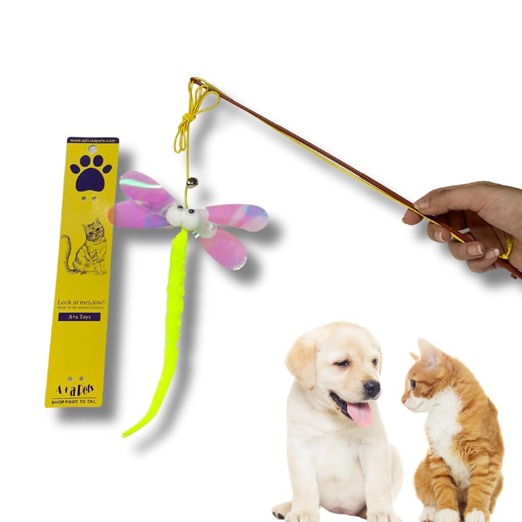A+A Pets Cat Wand Teaser Interactive Toy With Feather Tail Play Toy For Cats, Puppies, And Small Animals (Caterpillar)
