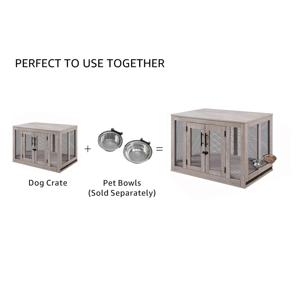 Unipaws Furniture Dog Crate With Tray For Medium Dogs, Indoor Aesthetic Puppy Kennel Pet House Dog Cage With Door, Modern Decorative Wood Pretty Cute Fancy End Side Table Nightstand, Grey
