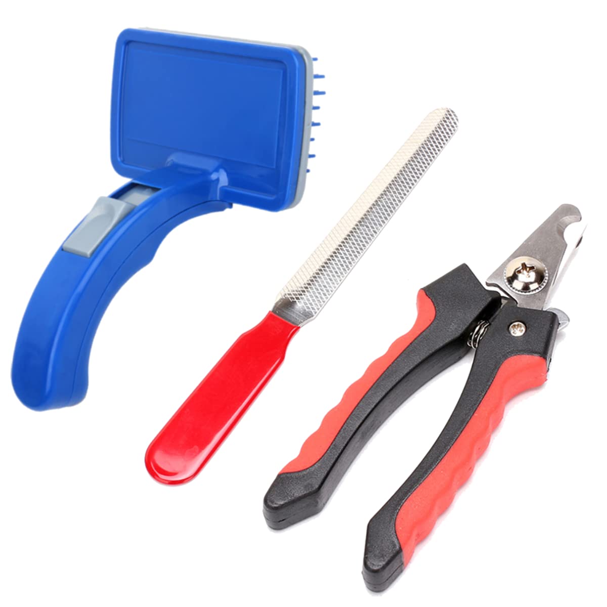 Pups&Pets Slicker Grooming Brush and Nail Cutter, SpringLoaded SelfCleaning Feature, Remove Shedding Hair, Tangles and Matting