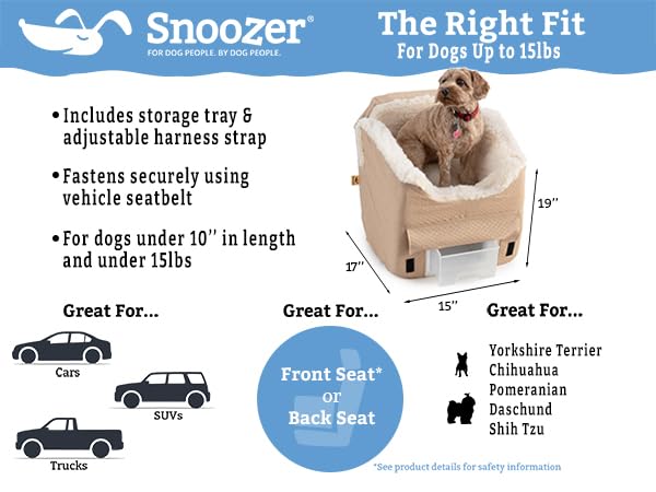 Snoozer Lookout II Dog Car Seat for Small Dogs 0-15 lbs, Denim Diamond Fabric, Removable Washable Cover