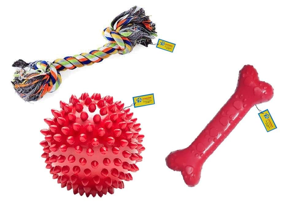 4Paws Puppy Rope Toys Combo Pack Of 3  Ball And Cotton Chew Toys For Small Dogs  Natural Teething And Dental Health Stress Rel
