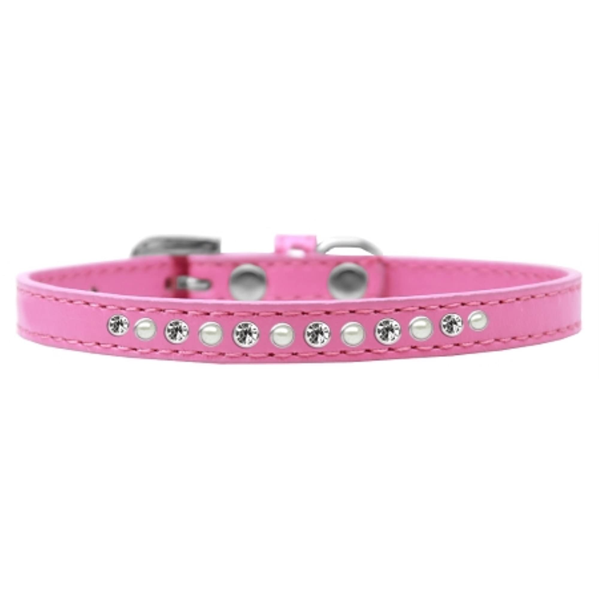 Mirage Pet Products Pearl and Clear Crystal Bright Pink Puppy Dog Collar, Size 8