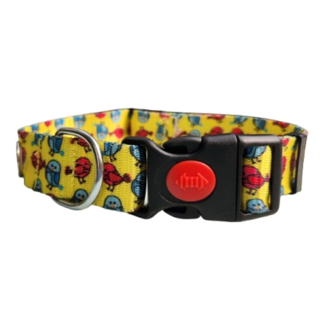 Tedhi Poonch Premium Adjustable Printed Collar For Dogs & Puppies (Cheerful Chirps, Medium),20 Cm,W_5 Cm,Yellow