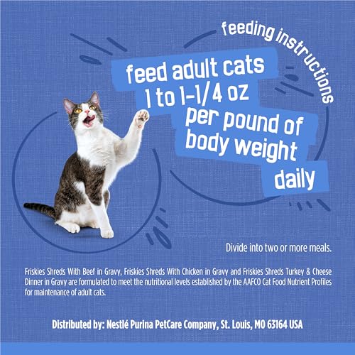 Purina Friskies Gravy Wet Cat Food Variety Pack, Shreds With Beef, With Chicken, and Turkey and Cheese Dinner - (Pack of 24) 5.5