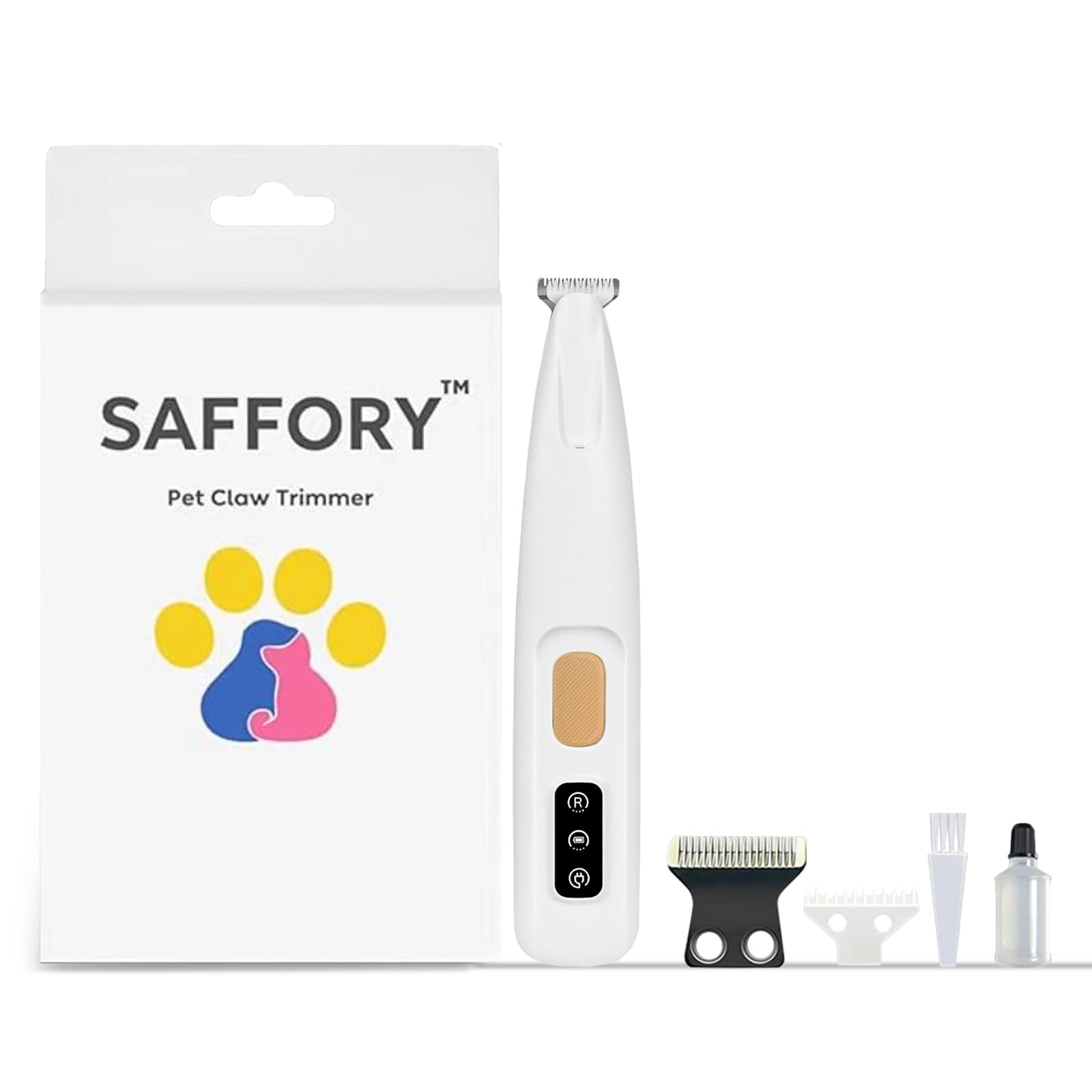 Saffory Dog Paw Trimmer, Pet Claw Trimmer with LED Light, Low Noise USB Rechargeable Pet Clipper. Suitable for Dogs and Cats, fo