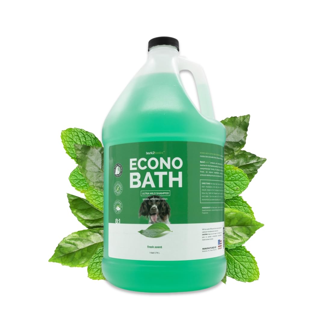 Bark2Basics Econo Bath Dog Shampoo, 1 Gallon - Ultra Mild, All Natural Ingredients, Gently Cleans and Moisturizes, Adds Shine to