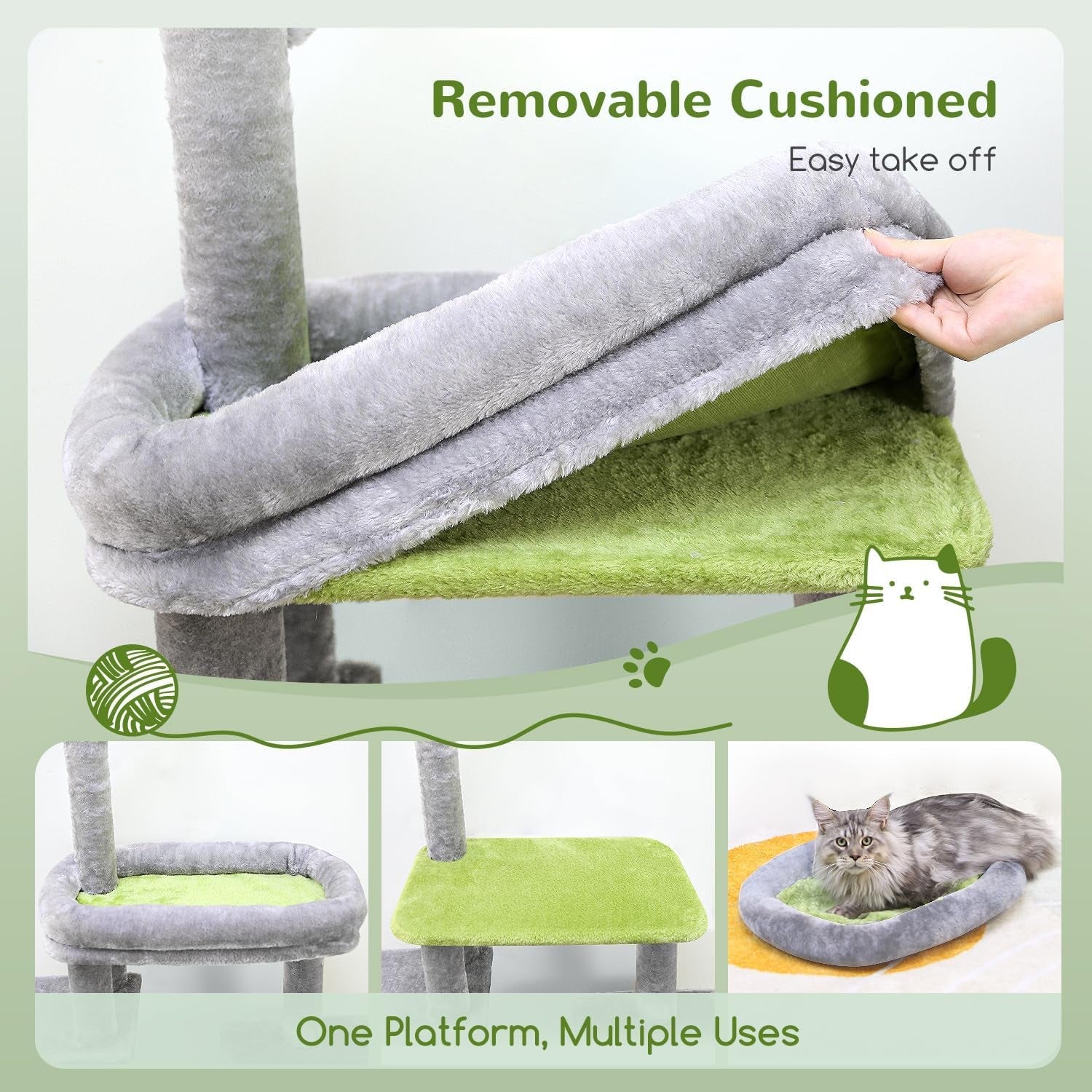 50-Inch Heavy Duty Cat Tree for Large Cats with Scratching Board & Condos