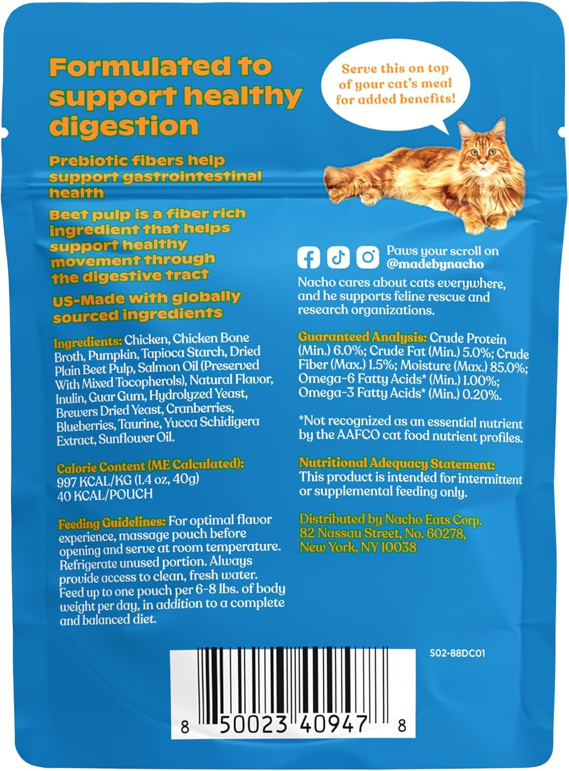 Grain Free Cat Food Topper Digestive Support Chicken Puree 18 Pack