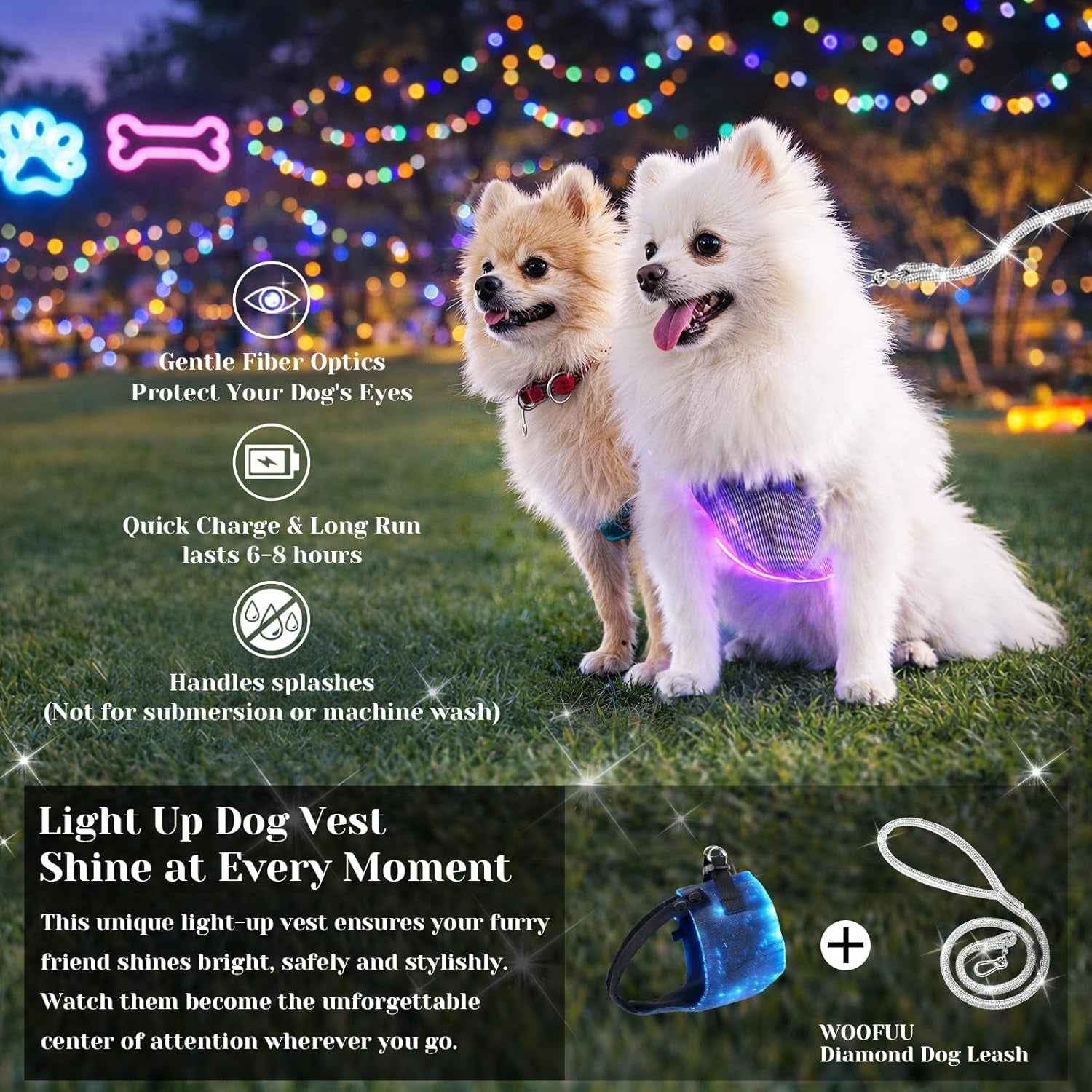 LED Dog Harness Light Up Fiber Optic Remote Control Small Dogs Cats