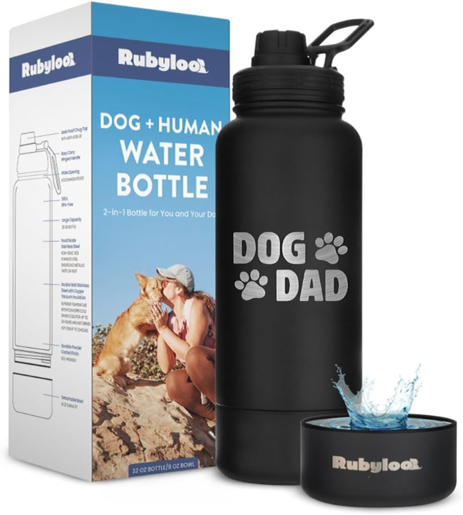 Dog Mom Water Bottle 32oz Insulated Stainless Steel with Dog Bowl Travel