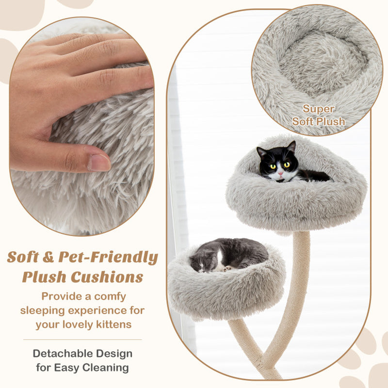 70 Tall Metal Cat Tree Tower with 3 Plush Perches & Sisal Scratching Posts