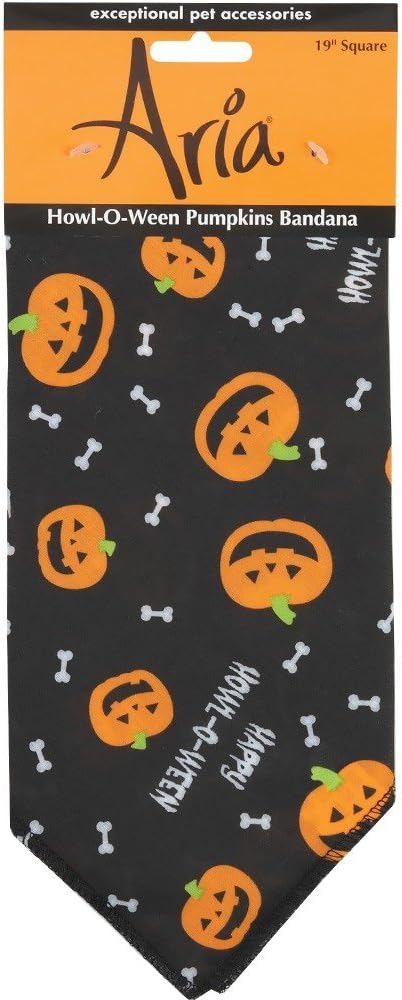 Aria Halloween Dog Bandana Pumpkin Bone Howl-O-Ween Pet Accessory