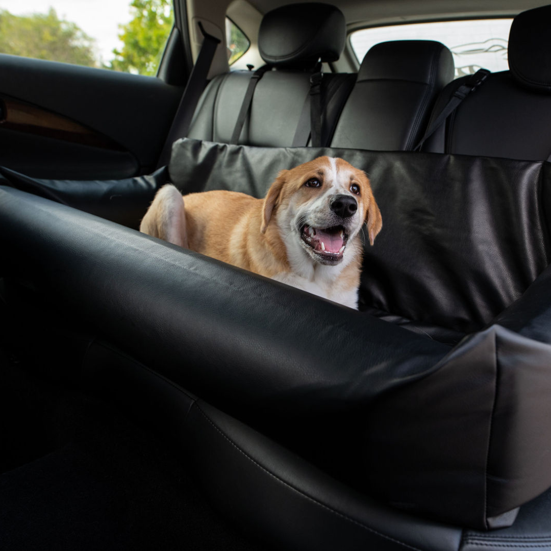 PupProtector™ Faux Cool-to-Touch Vegan Leather Memory Foam Dog Car Bed -  Black