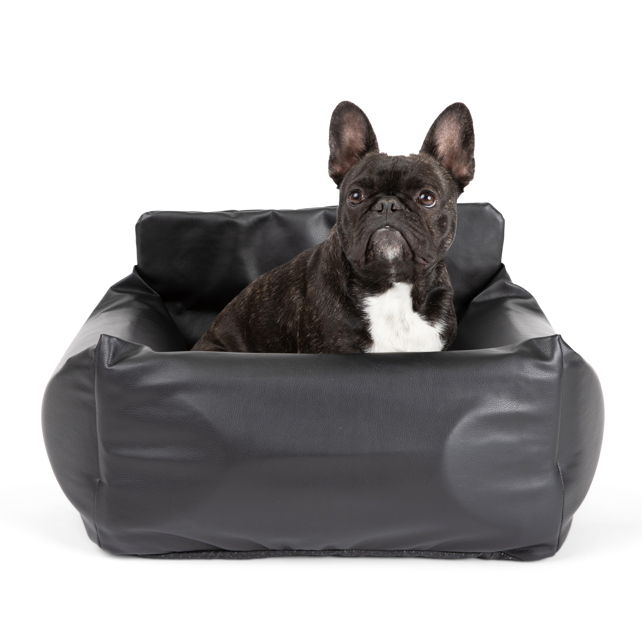 PupProtector™ Faux Cool-to-Touch Vegan Leather Memory Foam Dog Car Bed -  Black