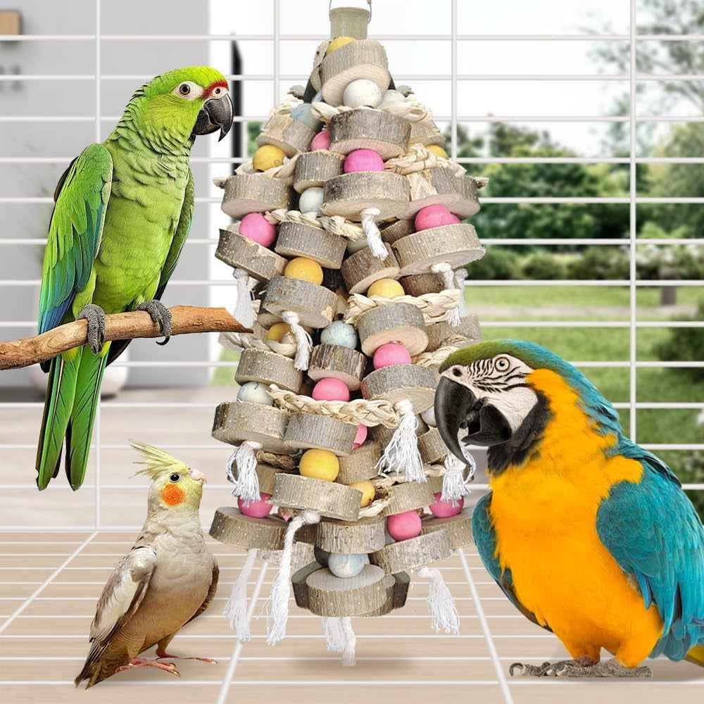 Large Parrot Chew Toy Bundle – Wood & Cotton, 2-Pack