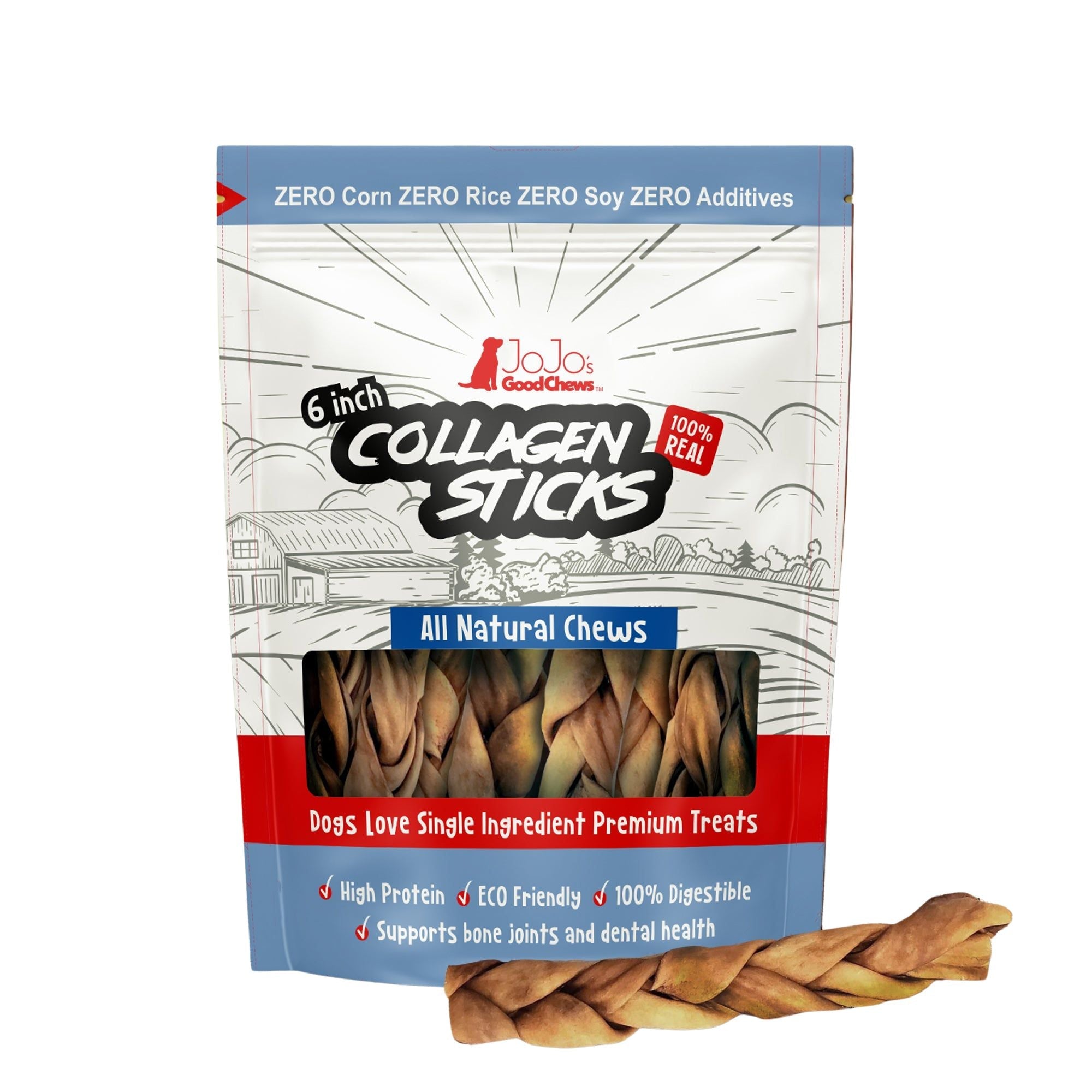 6" Braided Beef Collagen Sticks for Dogs, 4-Pack