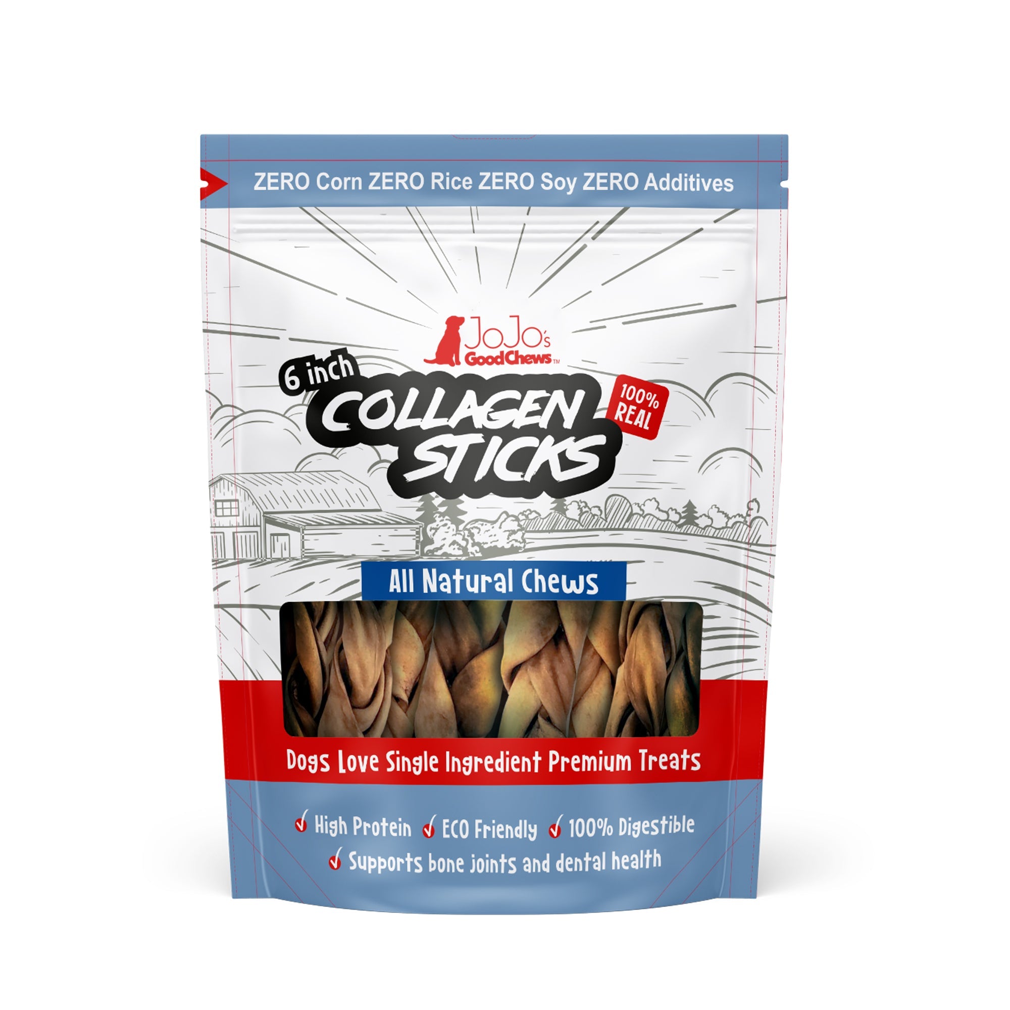 6" Braided Beef Collagen Sticks for Dogs, 4-Pack