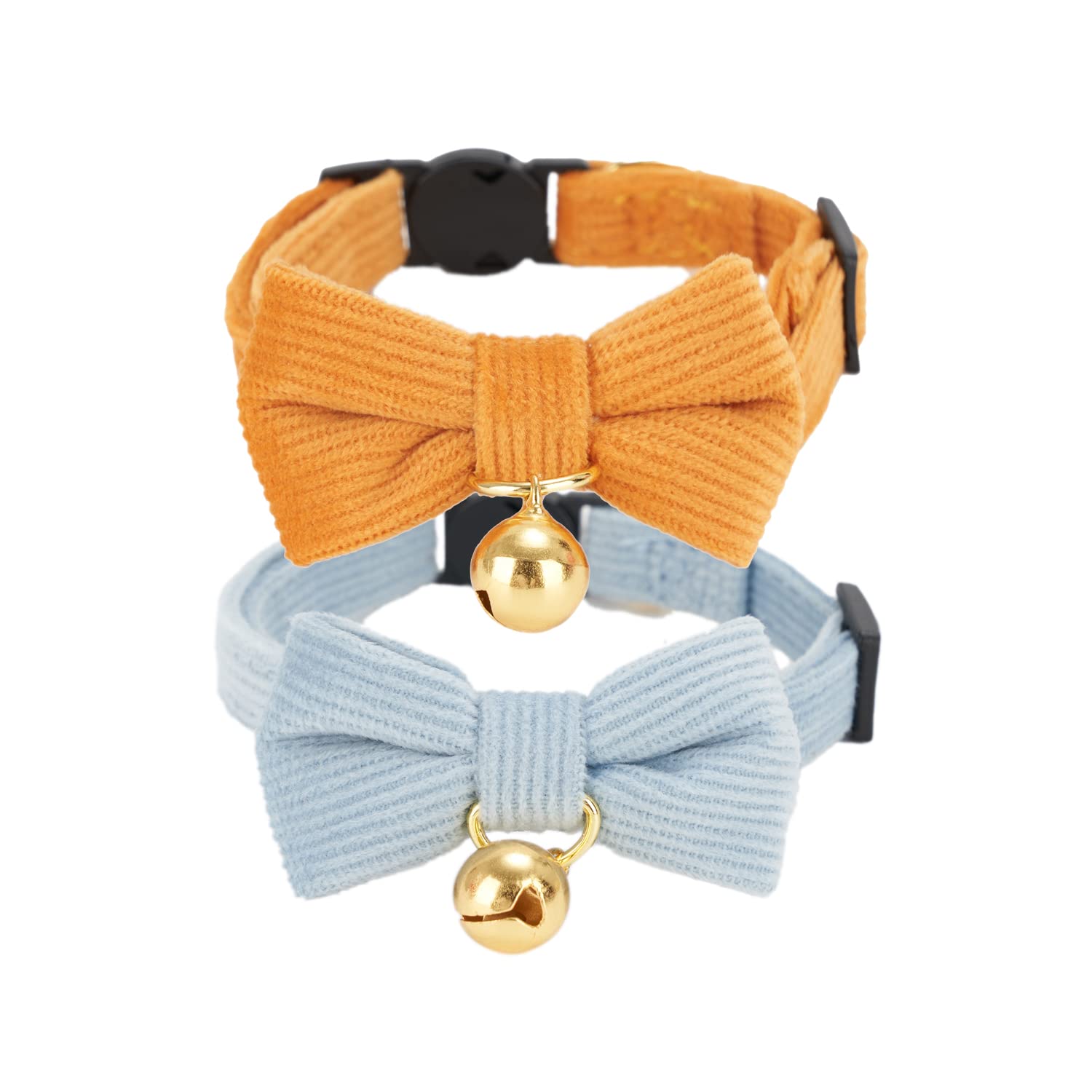 Petiry 2 Pack Soft Corduroy Cat Collar, Plaid Pattern, With Bell And Bowtie, Safety Breakaway Clasp, Adjustable For And Cats.(Ad