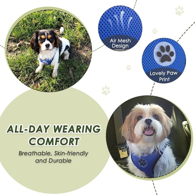 Slowton Dog Seat Belt Harness For Car, Dog Car Harness Adjustable Mesh Breathable & Dog Seatbelt Safety Tether With Elastic Bungee For Small Medium Large Pets(Blue, Double Clip, Xxxs)