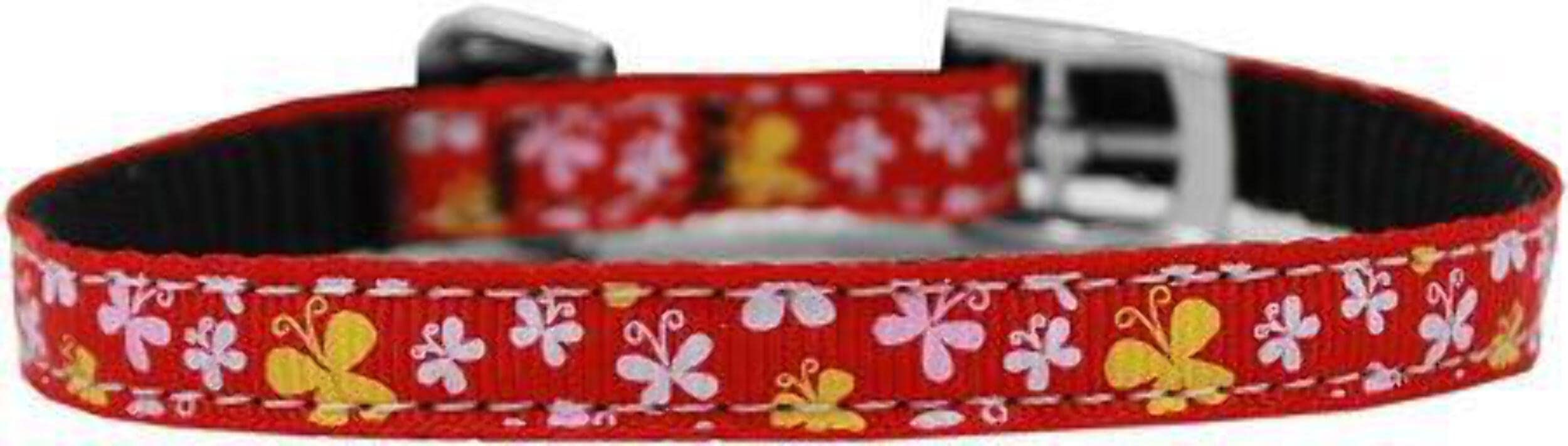 Mirage Pet Products Butterfly Nylon Dog Collar with Classic Buckle, Size 14, Pink