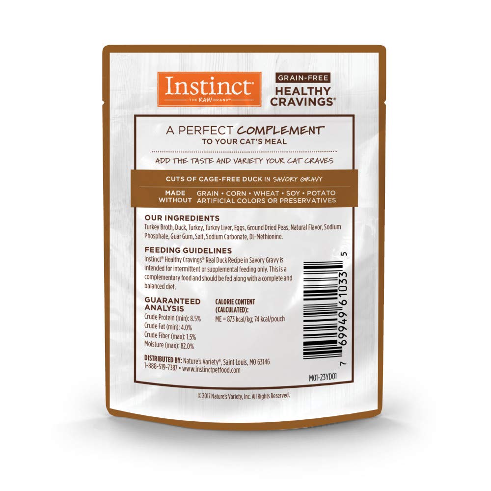 Instinct Healthy Cravings Grain Free Real Duck Recipe Natural Wet Cat Food Topper, 3 oz. Pouches (Case of 24)