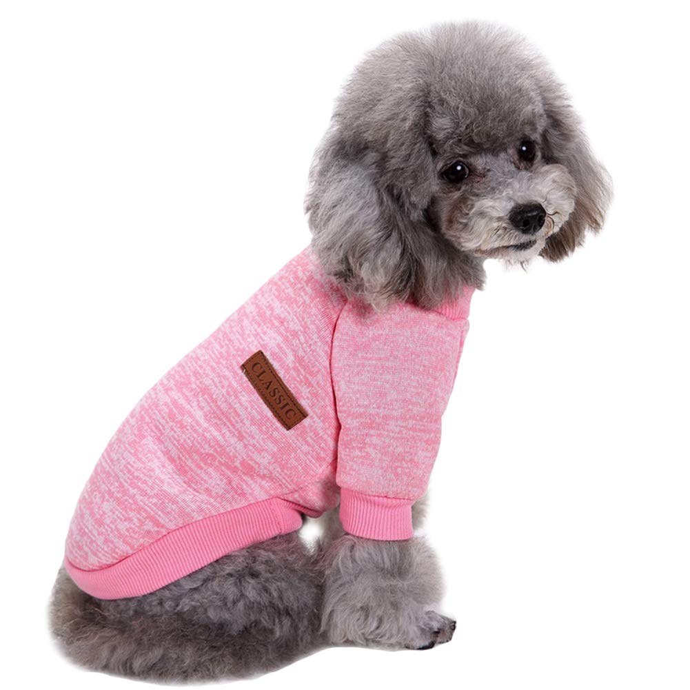 Chborless Small Dog Sweater Warm Winter Puppy Pet Coat Soft Sweater Clothes For Small Dogs Outfit (L, Pink)