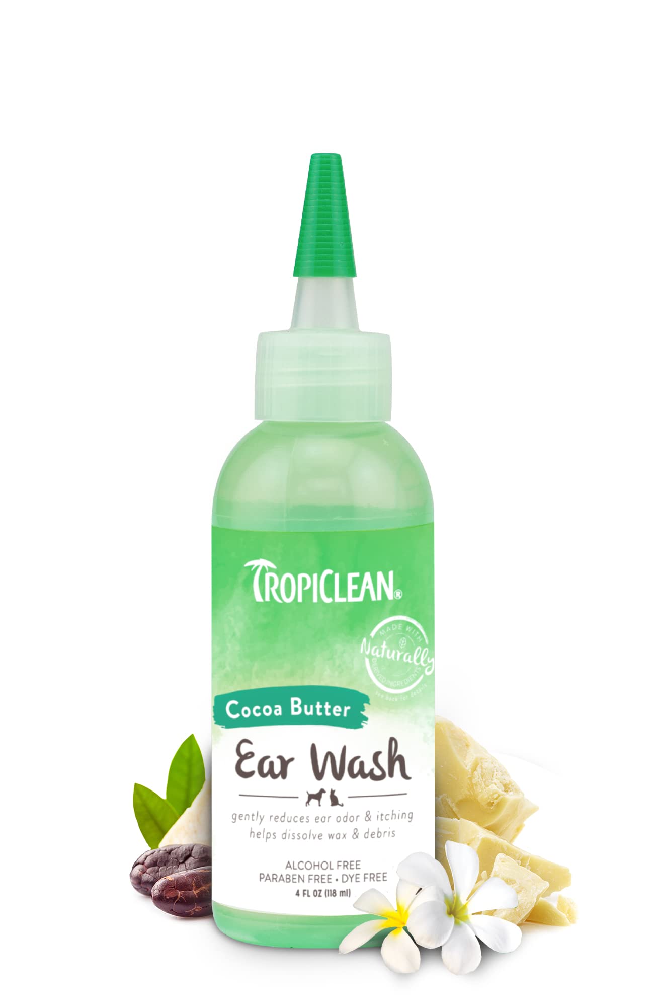 TropiClean Dog Ear Wash, Vet Recommended Ear Cleaning Solution for Itch Relief, Odor Eliminating, Non Stinging Alcohol-Free, Cat