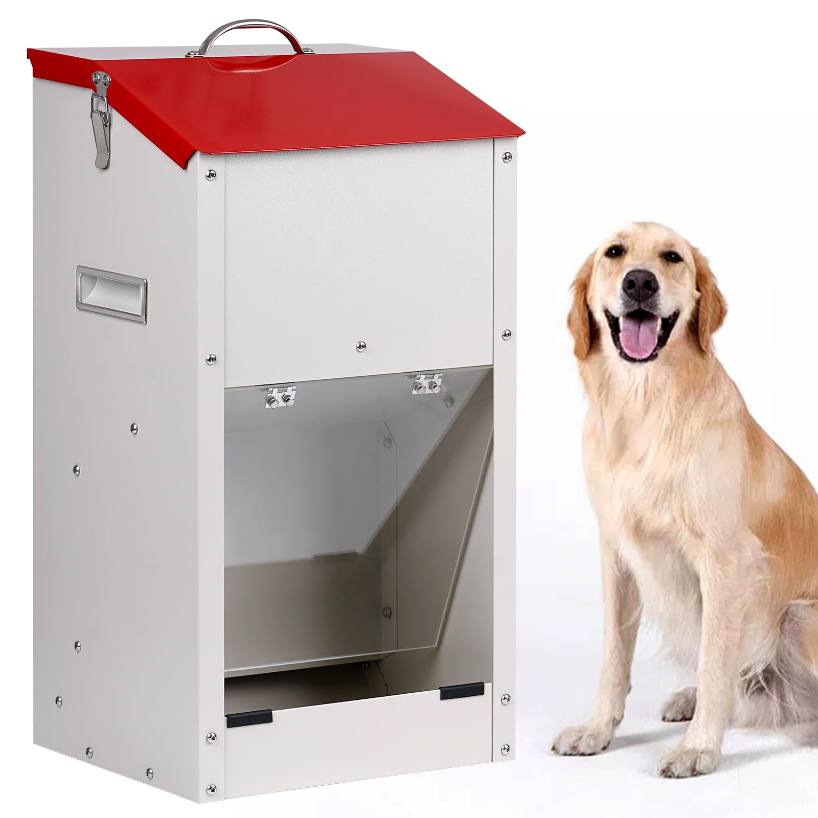 KHEARPSL Galvanized Automatic Dog Feeder Large Breed Dog Food Dispenser for Large Dogs, 25lbs Outdoor Pets Feeder Gravity Food F