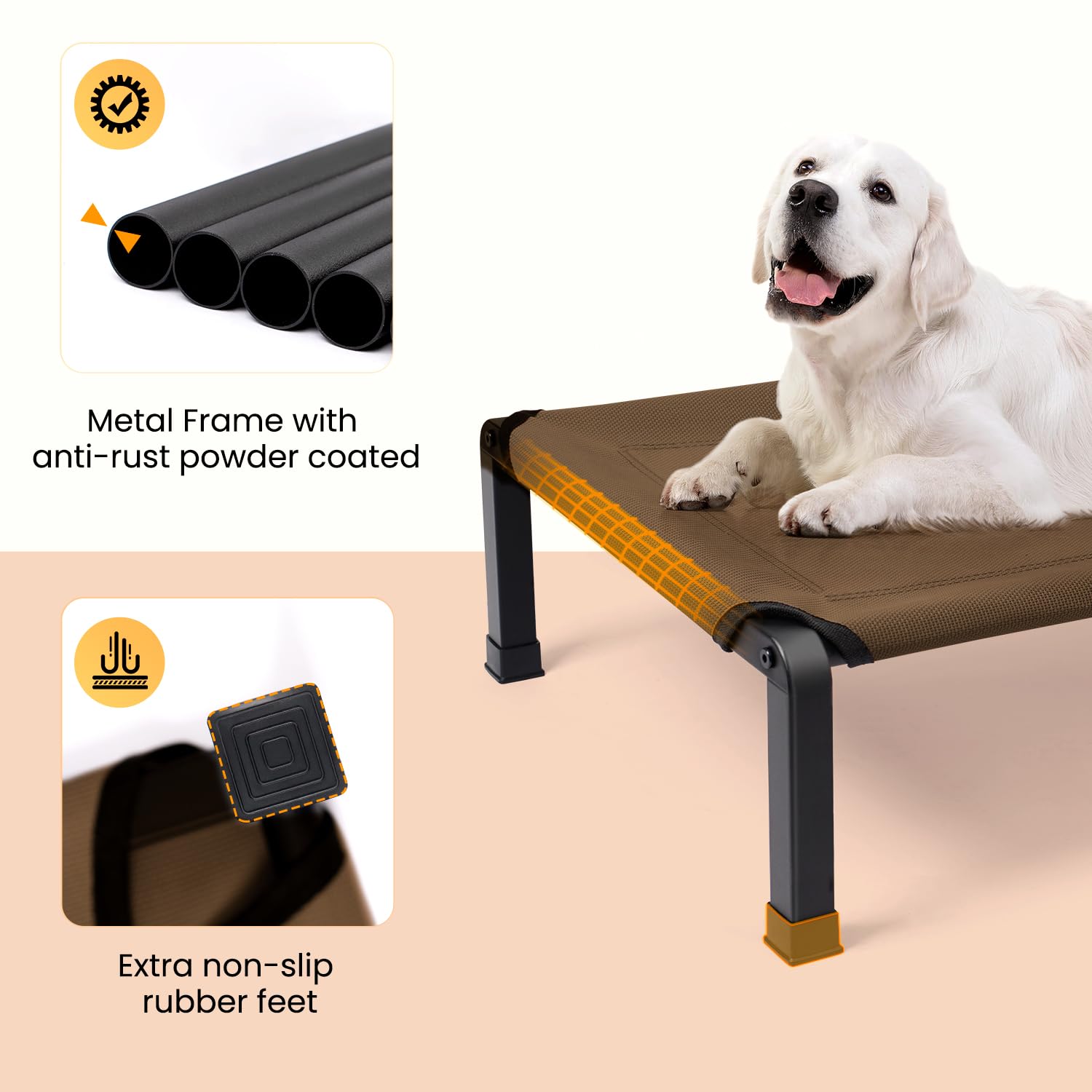 Heeyoo Elevated Dog Bed, Cooling Raised Pet Cot With Chew Proof Mesh Fabric And Steel Frame, Portable Dog Cot Bed With No-Slip R
