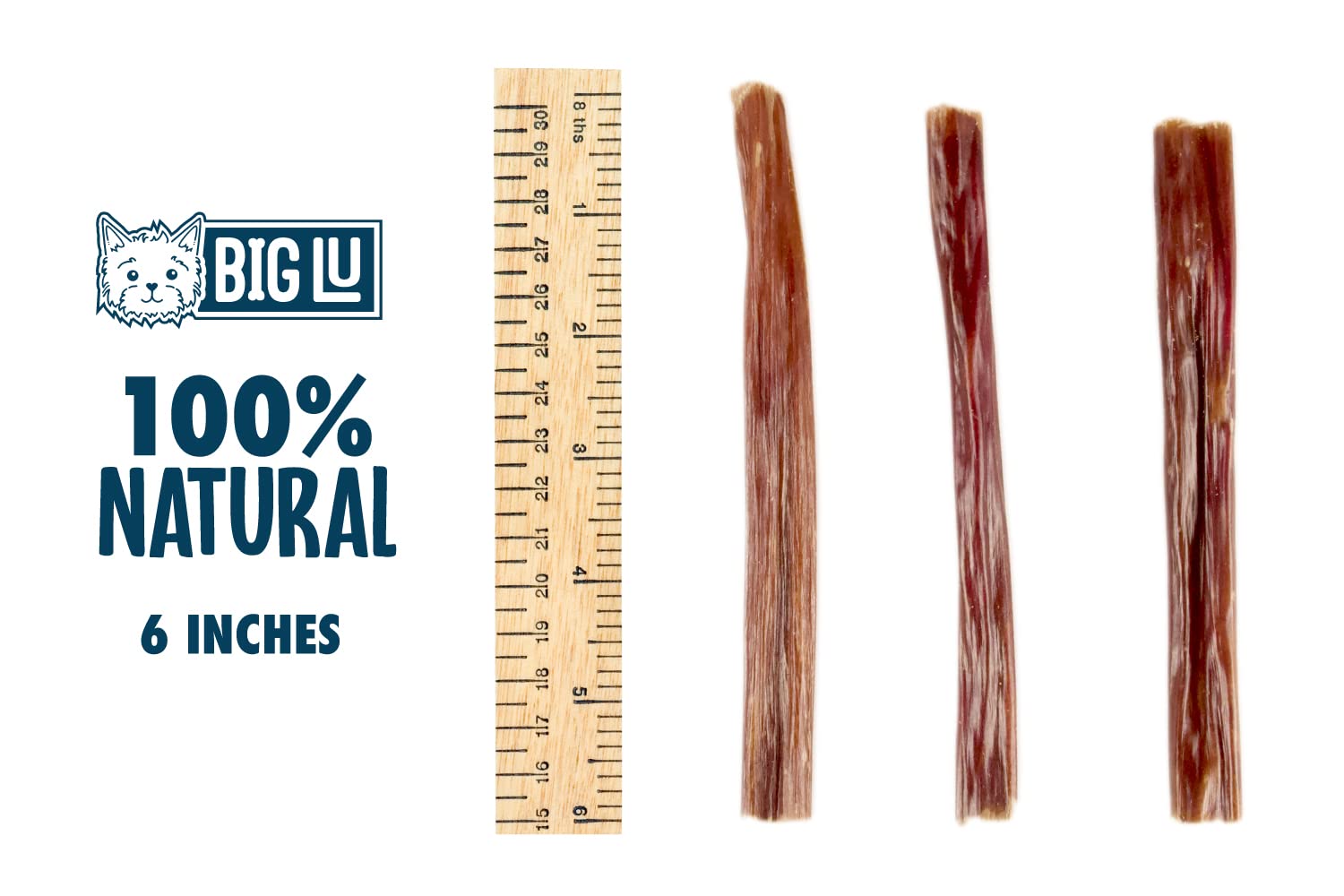 Big Lu Beef Jerky Sticks for Dogs, All-Natural Grass-Fed, 6 Count, High-Protein Treats with Glucosamine for Joint Health