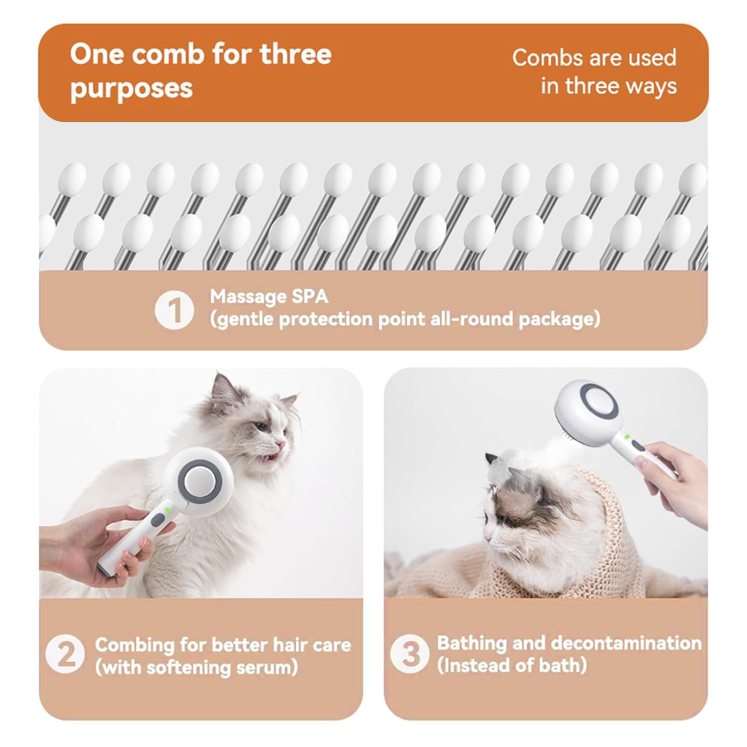 Cat Steam Brush, 3 In 1 Comb For Shedding, One-Click Hair Removal Brush With Steam, 2025 New Spray Pet Grooming Brushes For Dogs