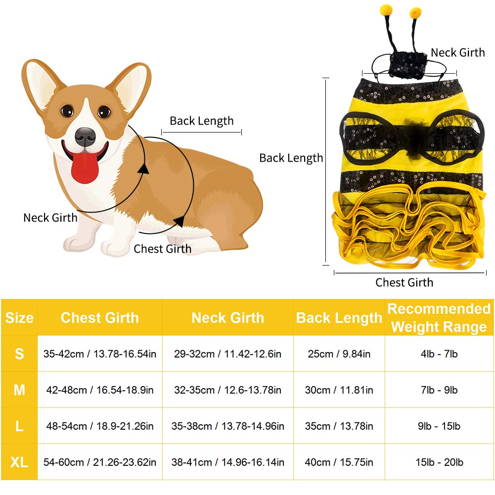 Dog Bee Costume Halloween Costumes For Dogs, Halloween Bee Dog Costume Pet Bumblebee Dress Costume, Dog Bumblebee Costume Funny Pet Halloween Outfit With Cap For Small Medium Large Dogs Cats