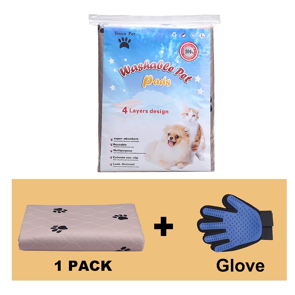 Sincopet Washable Dog Pee Pads With Puppy Grooming Gloves,Puppy Pads,Reusable Pet Training Pads,Large Dog Pee Pad,Waterproof Pet