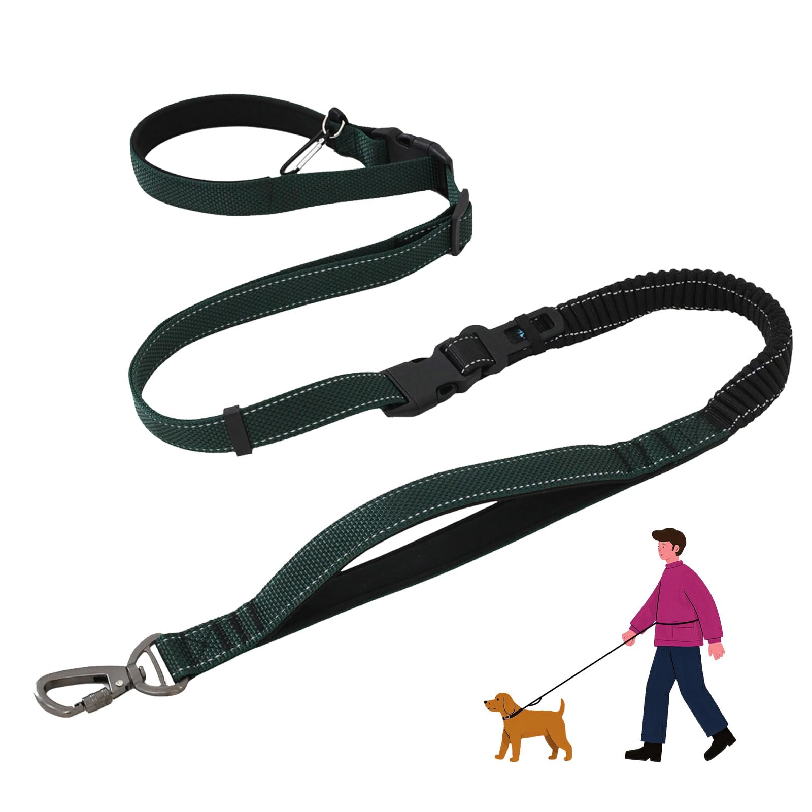 Leosasa Hands-Free Dog Leash - Tactical Rope With No Pull Bungee Tangle Free Clip, Adjustable Length For Multi-Use, 2-Handle Wit