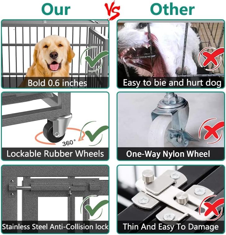 Oranland 38 Inch Heavy Duty Indestructible Dog Kennel With Wheels, High Anxiety Kennel, Sturdy Locks Design, Double Door And Rem