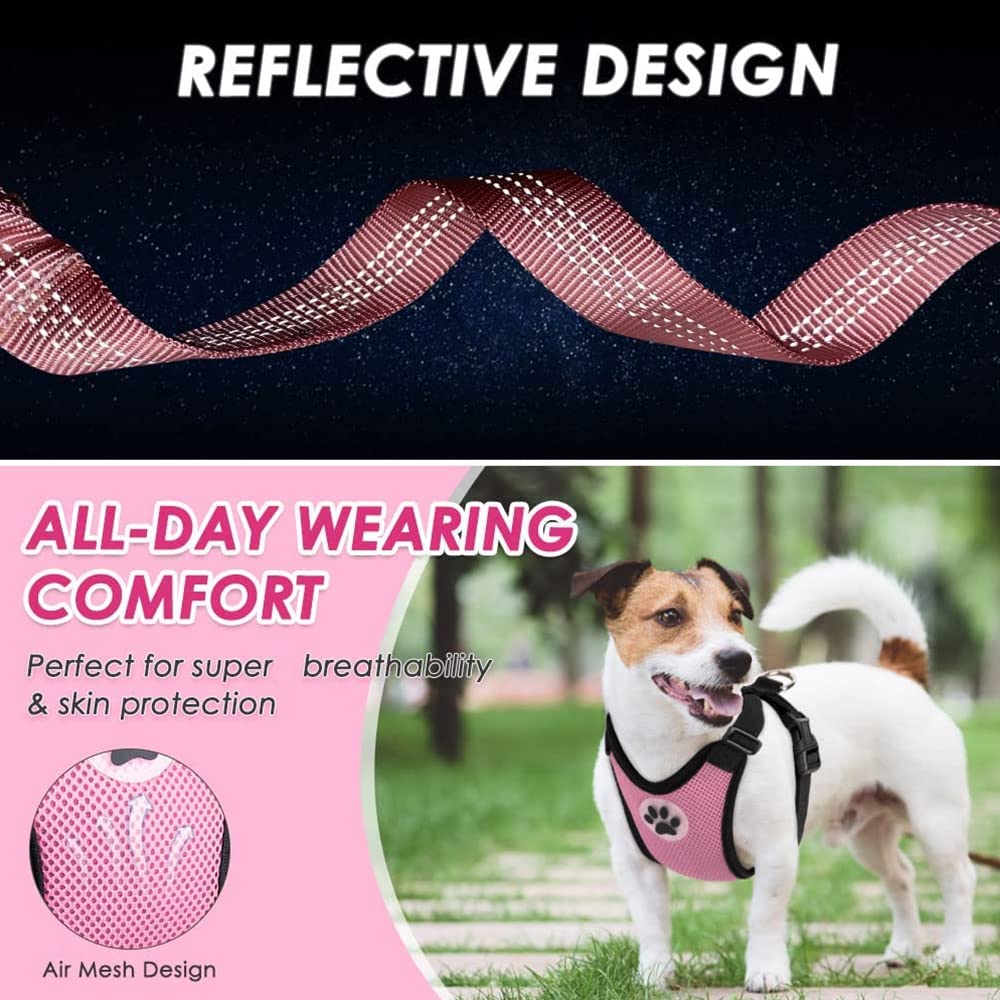Lukovee Dog Safety Vest Harness With Seatbelt, Dog Car Harness Seat Belt Adjustable Pet Harnesses Double Breathable Mesh Fabric With Car Vehicle Connector Strap For Dog (Small, Pink - Double Clip)