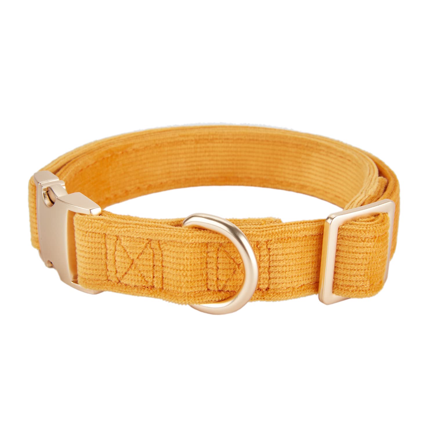 YUDOTE Soft Cotton Dog Collar with Metal Buckle Adjustable Heavy Duty Comfy Corduroy Collars for Small Medium Large Dogs,Orange,