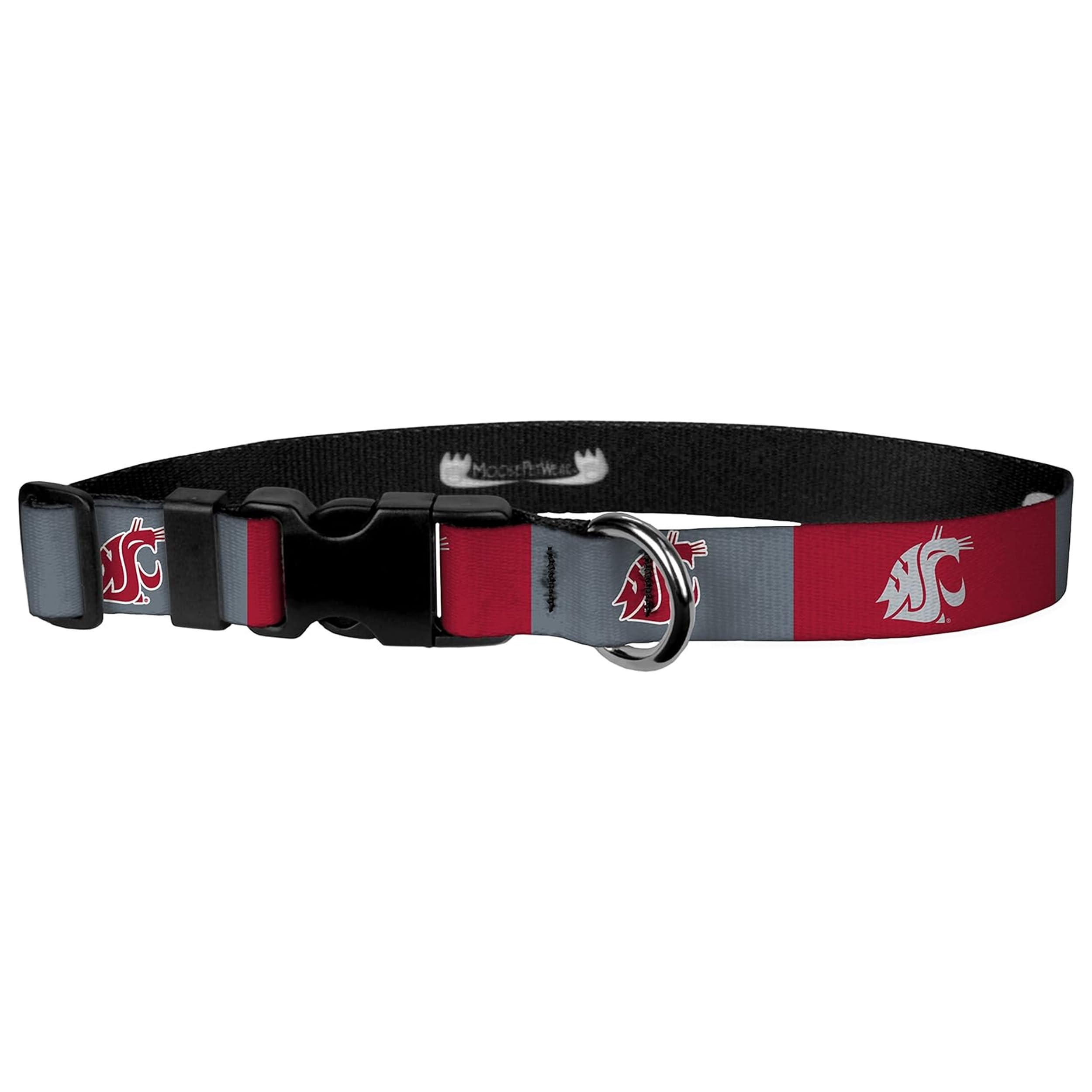 Moose Pet Wear Dog Collar – Washington State University Cougars Adjustable Pet Collars, 1 Inch Wide, Medium, Red/Gray Box Logo
