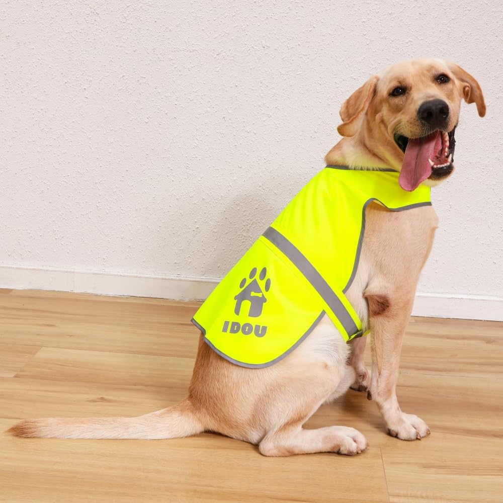 Idou Yellow Reflective Dog Safety Vest - High Visibility For Walking, Jogging & Training/Oxford/Size Xl