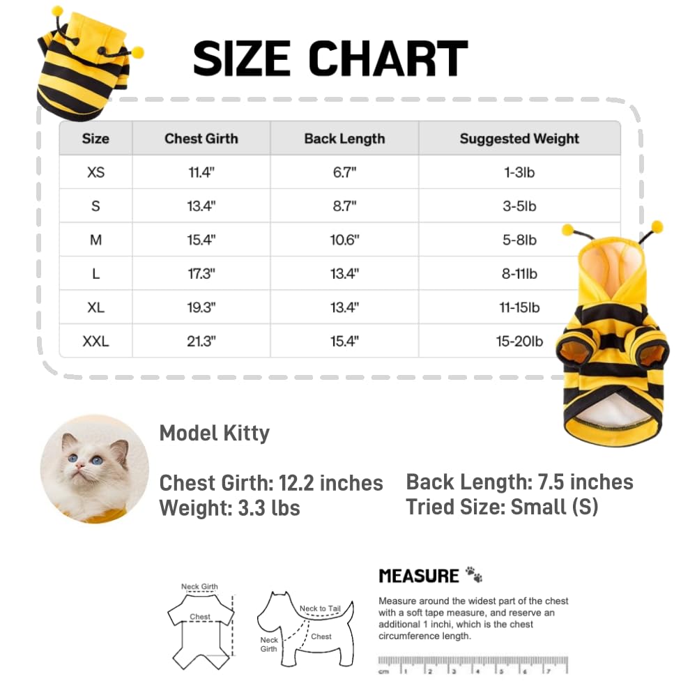 Selena Cat Bee Antennae Costume Hoodies Cute Bee Stripes Dog Kitten Puppy Pet Apparel (Xx-Large,Yellow&Black)